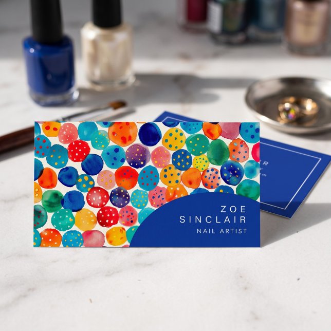 Colourful Abstract Dot Business Card (Simulated business cards on table)