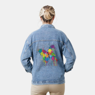 Colourful Abstract Drip-Paint Butterfly Denim Jacket
