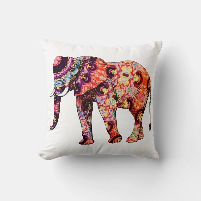 Colourful abstract elephant cushion (Front)