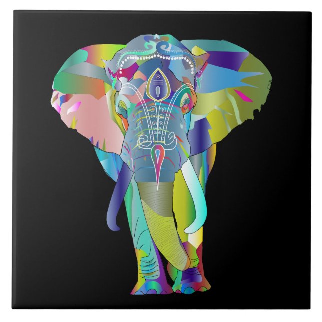 Colourful abstract elephant tile (Front)