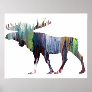 Colourful abstract elk silhouette poster