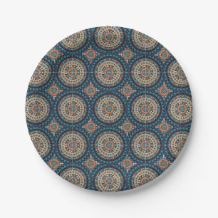 Colourful abstract ethnic floral mandala pattern d paper plate
