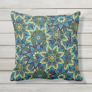 Colourful abstract ethnic floral mandala pattern outdoor cushion