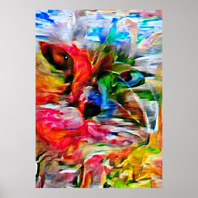 Colourful Abstract Expressionist Cat Art Print" Poster (Front)