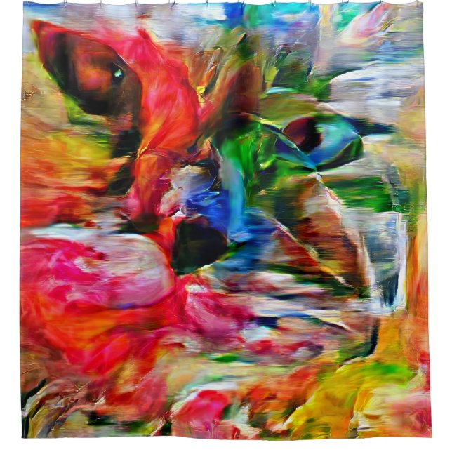 Colourful Abstract Expressionist Cat Art Print" Shower Curtain (Front)
