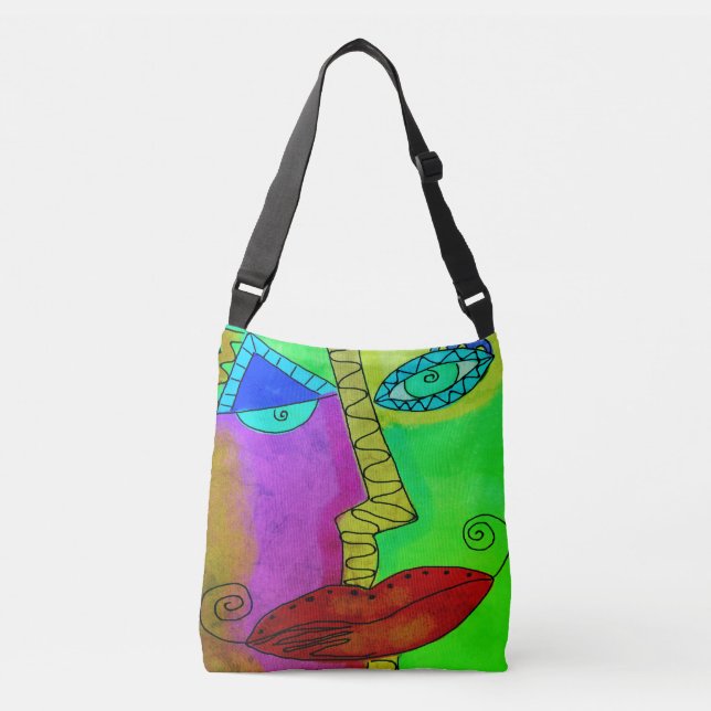 Colourful Abstract Face Crossbody Bag (Front)