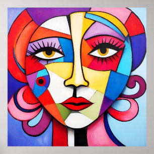 Colourful Abstract Face Cubism Poster