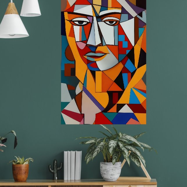 Colourful Abstract Face Cubism Red Purple Blue Coo Poster (Living Room 1)
