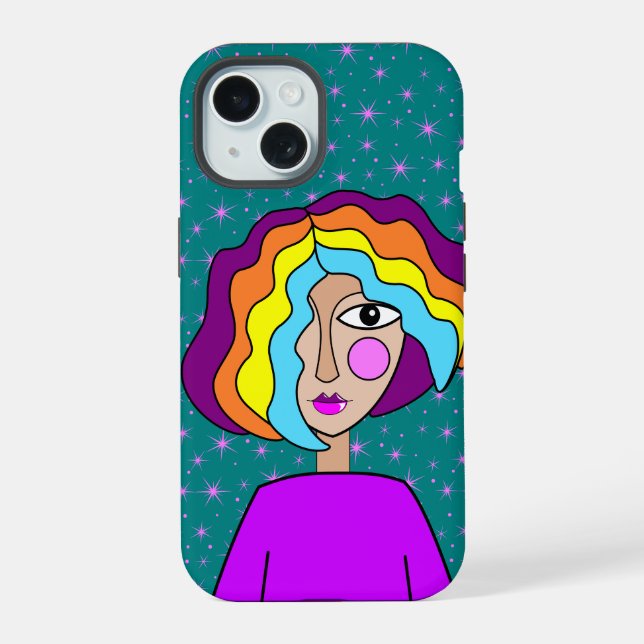 Colourful Abstract Face  iPhone 15 Case (Back)