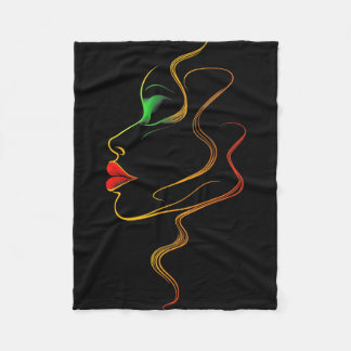 Colourful Abstract Face Line Art Juneteenth Black Fleece Blanket