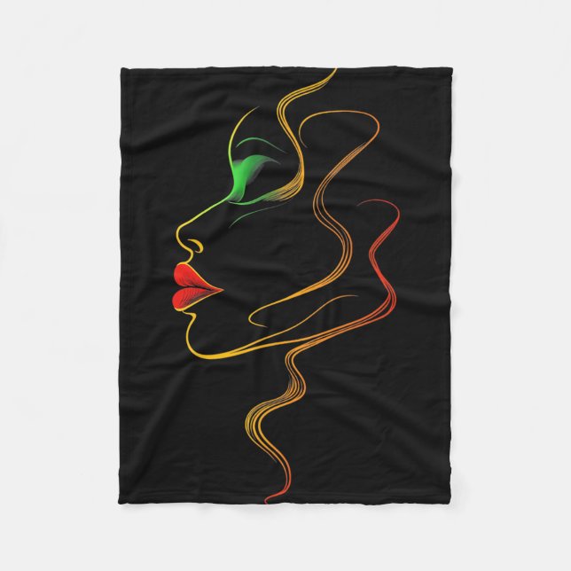 Colourful Abstract Face Line Art Juneteenth Black  Fleece Blanket (Front)