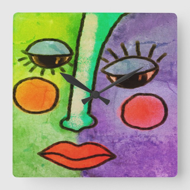 Colourful Abstract Face Painting Round Clock (Front)