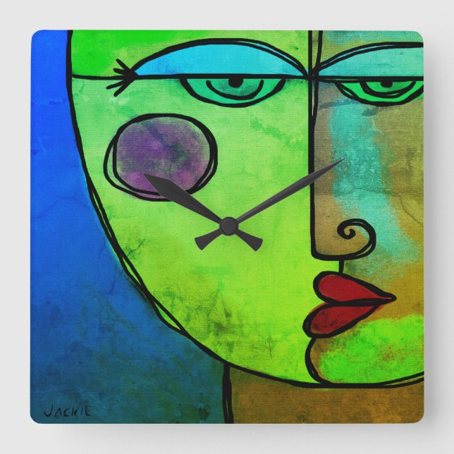 Colourful Abstract Face Round Clock (Front)