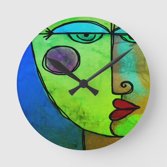 Colourful Abstract Face Round Clock (Front)