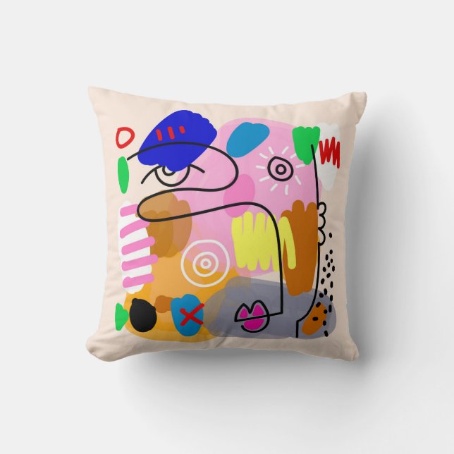 Colourful Abstract Face Shapes Sketch Cushion (Front)