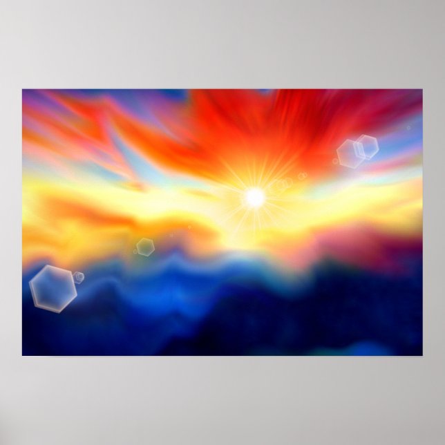 Colourful Abstract Fantasy Skyscape with Sunrise Poster (Front)