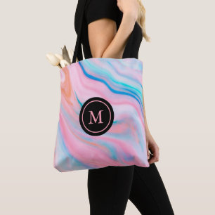 Colourful abstract faux agate stone texture tote bag