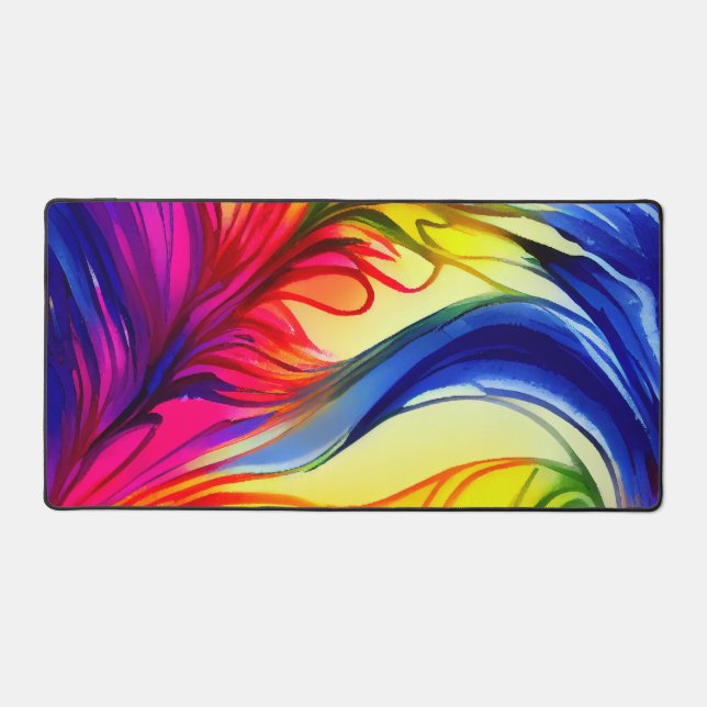 Colourful Abstract Feather Desk Mat (Front)