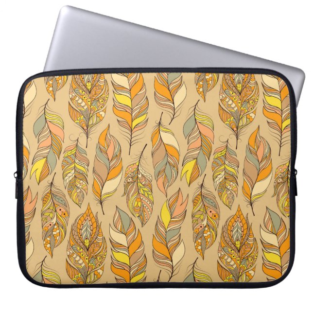 Colourful Abstract Feathers: Vintage Pattern Laptop Sleeve (Front)