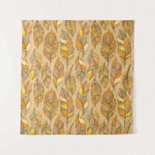 Colourful Abstract Feathers: Vintage Pattern Tapestry