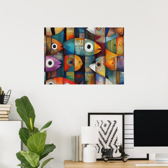 Colourful Abstract Fish Art Poster (Home Office)