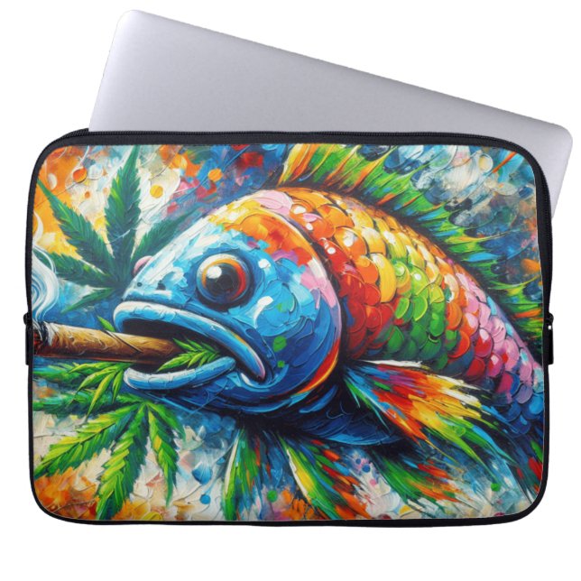 Colourful Abstract Fish Wall Decor Art Laptop Sleeve (Front)