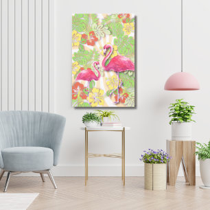 Colourful Abstract Flamingo & Floral 36"x24" Canvas Print