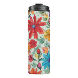 Colourful Abstract Floral #29 - Thermal Tumbler