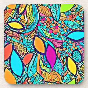Colourful Abstract Floral Art Coaster