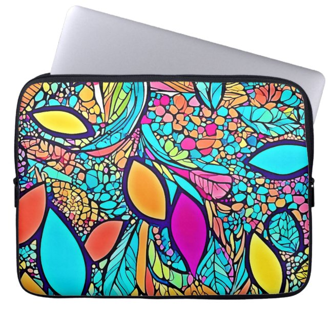 Colourful Abstract Floral Art Laptop Sleeve (Front)