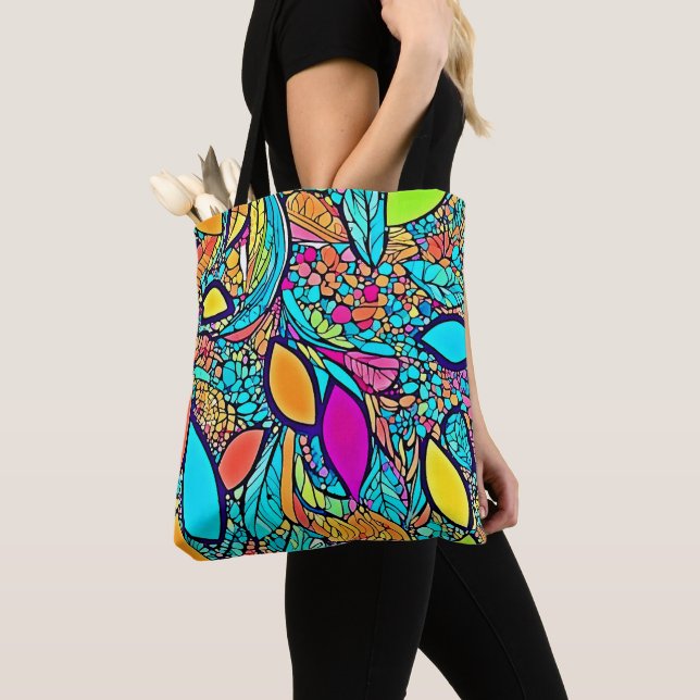 Colourful Abstract Floral Art Tote Bag (Close Up)