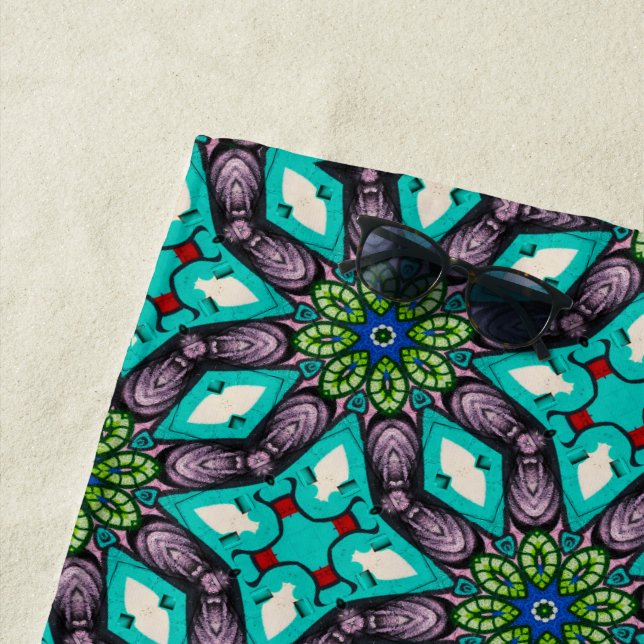 Colourful Abstract Floral Beach Towel (In Situ)