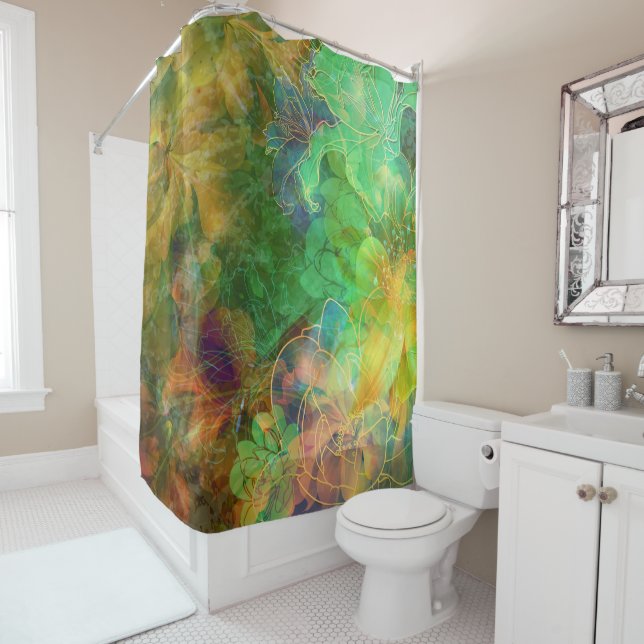 Colourful Abstract Floral Collage Shower Curtain (In Situ)