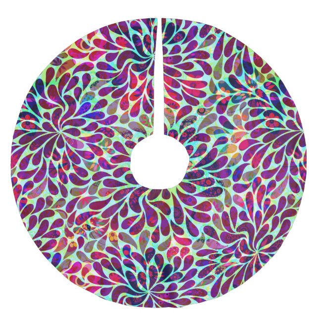Colourful Abstract Floral Design Brushed Polyester Tree Skirt (Front)
