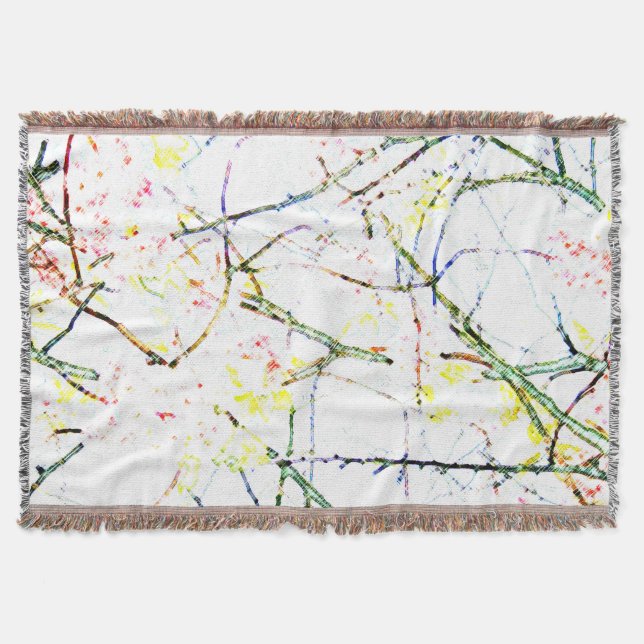 Colourful abstract floral design on white throw blanket (Front)