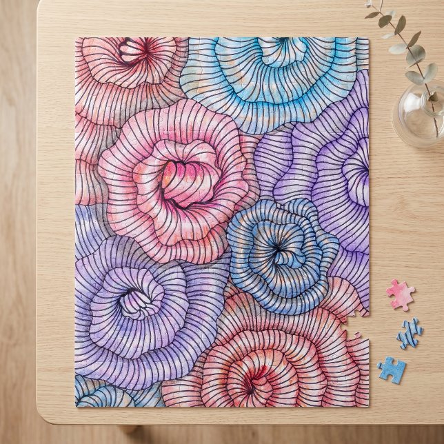 Colourful Abstract Floral Line Art Swirl Pattern Jigsaw Puzzle (Creator Uploaded)