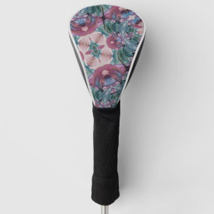 colourful abstract Floral painted pink, green Golf Head Cover