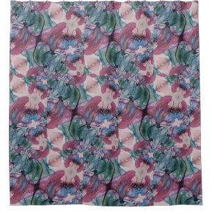 colourful abstract Floral painted pink, green Shower Curtain