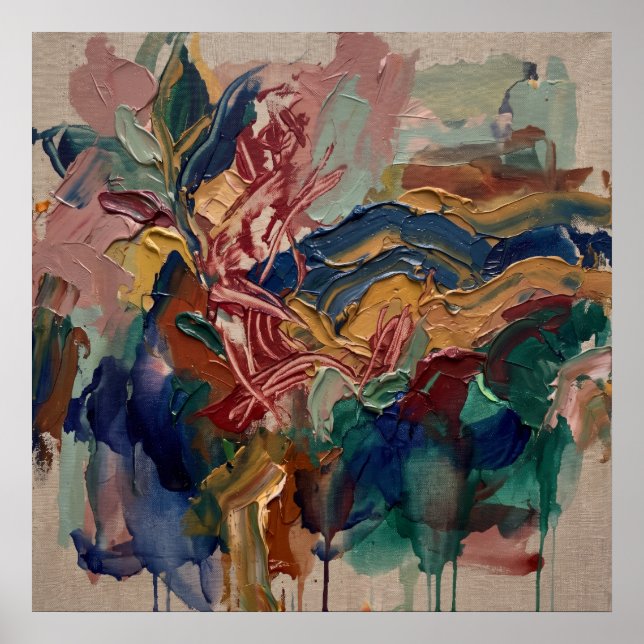 Colourful Abstract Floral Painting Poster (Front)