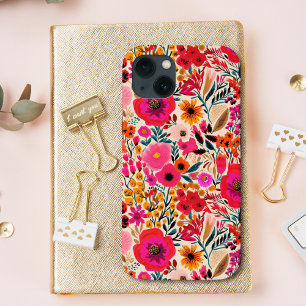 Colourful Abstract Floral Pink Yellow Bold Pattern iPhone 13 Case