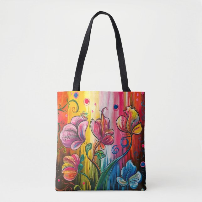 Colourful Abstract Floral  Tote Bag (Front)