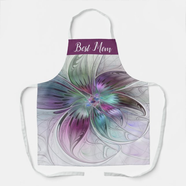 Colourful Abstract Flower Floral Fractal Best Mum Apron (Front)