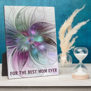 Colourful Abstract Flower Floral Fractal Best Mum Plaque