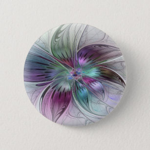 Colourful Abstract Flower Modern Floral Fractal Ar 6 Cm Round Badge
