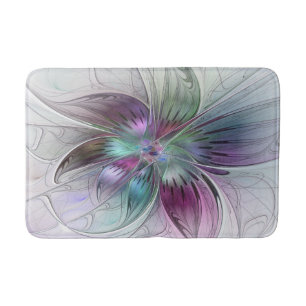 Colourful Abstract Flower Modern Floral Fractal Ar Bath Mat