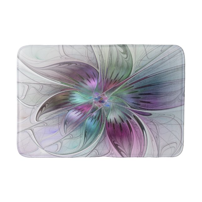 Colourful Abstract Flower Modern Floral Fractal Ar Bath Mat (Front)