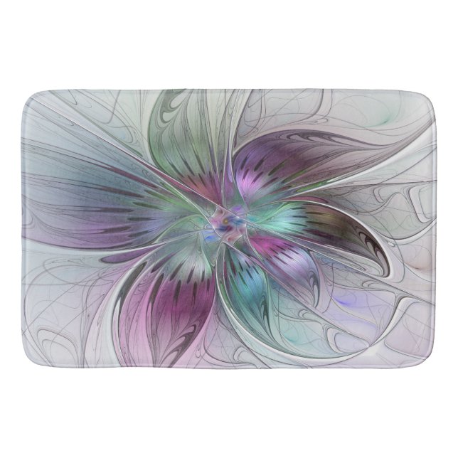 Colourful Abstract Flower Modern Floral Fractal Ar Bath Mat (Front)