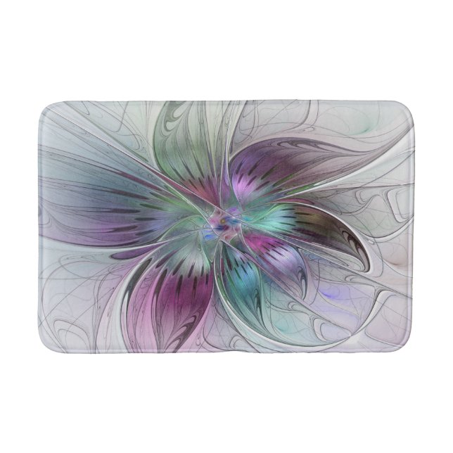 Colourful Abstract Flower Modern Floral Fractal Ar Bath Mat (Front)