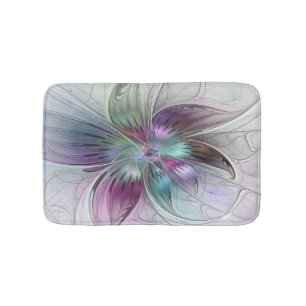 Colourful Abstract Flower Modern Floral Fractal Ar Bath Mat