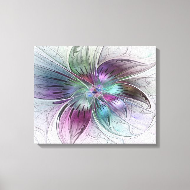 Colourful Abstract Flower Modern Floral Fractal Ar Canvas Print (Front)
